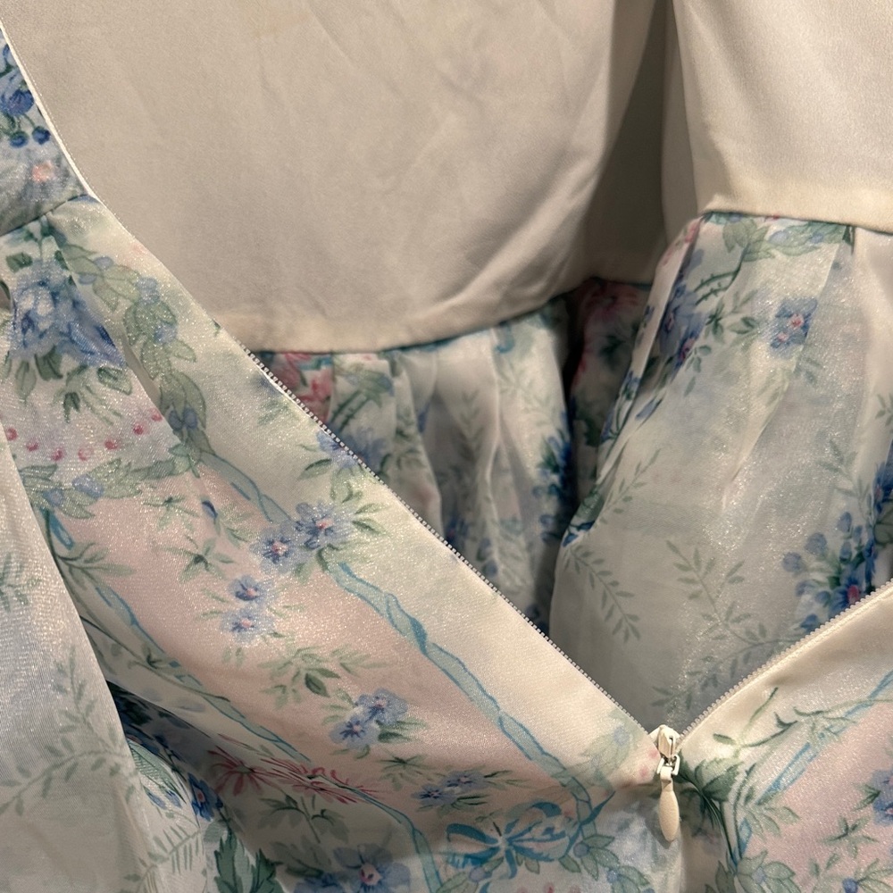 Selkie La Belle Etoile French Puff Sleeve Mini Dress in Soft Blue White Sheer - Picture 14 of 16